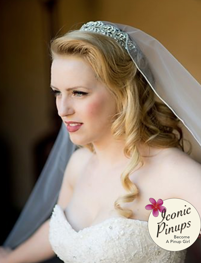 photo of gorgeous bridal makeup and hair, gorgeous blonde bride with veil in Los Angeles