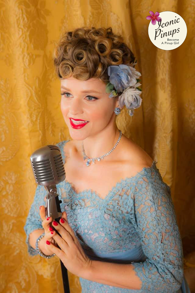 1940s style updo hairstyle makeup and hair vintage style los angeles