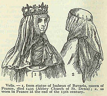 French queen Isabeau with crown and veil, showing that veils were around in the 1400s.