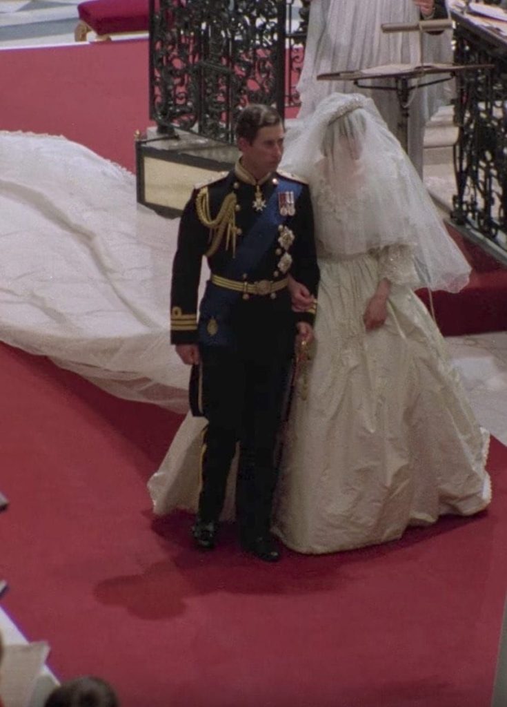 Princess Diana with ultra long train and cathedral length wedding veil.