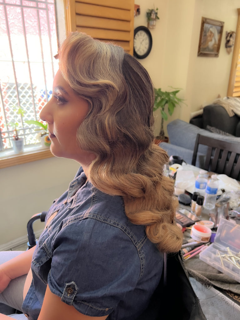Bride with old Hollywood style glamour hair waves