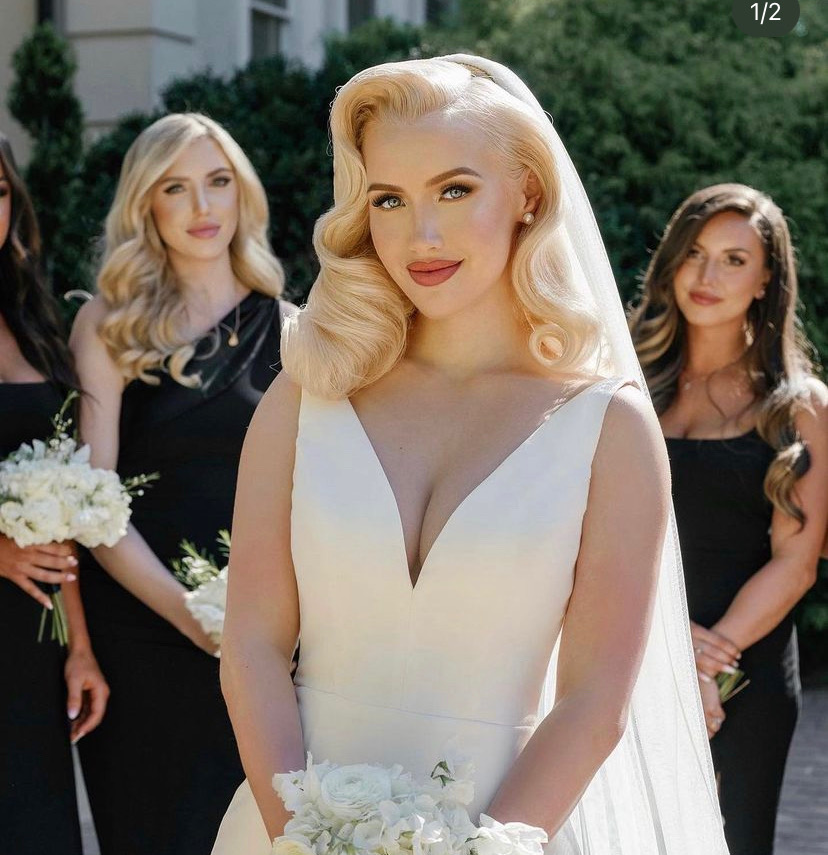 Gorgeous vintage inspired bride with blonde bombshell classic pinup hairstyle!